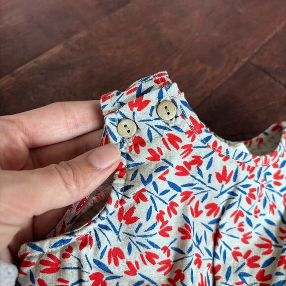 Old Navy Girls 3-6 Month Red Blue Floral Linen Dress Summer Sleeveless - Picture 7 of 10